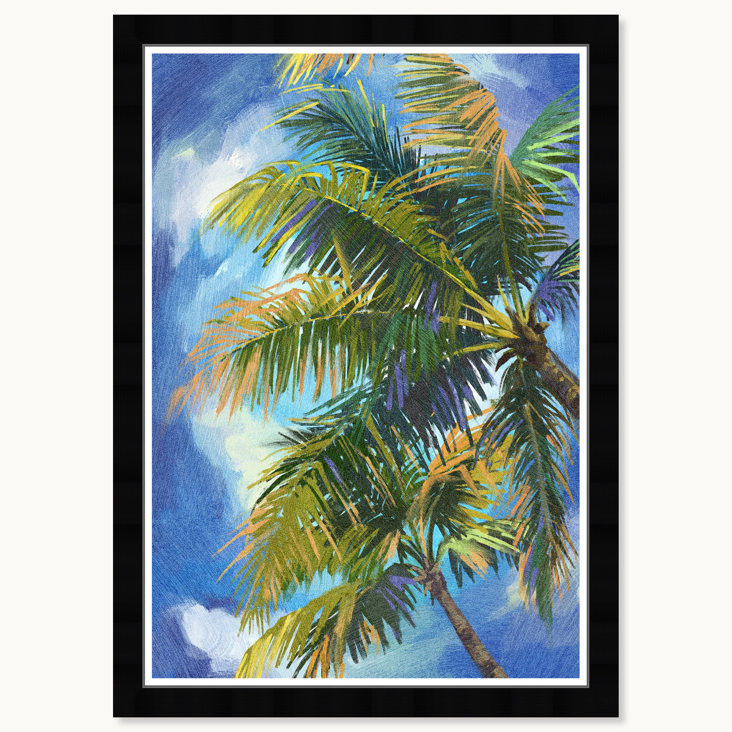 Clear Sky Palm Beachfront Coastal Print in Black Satin Frame