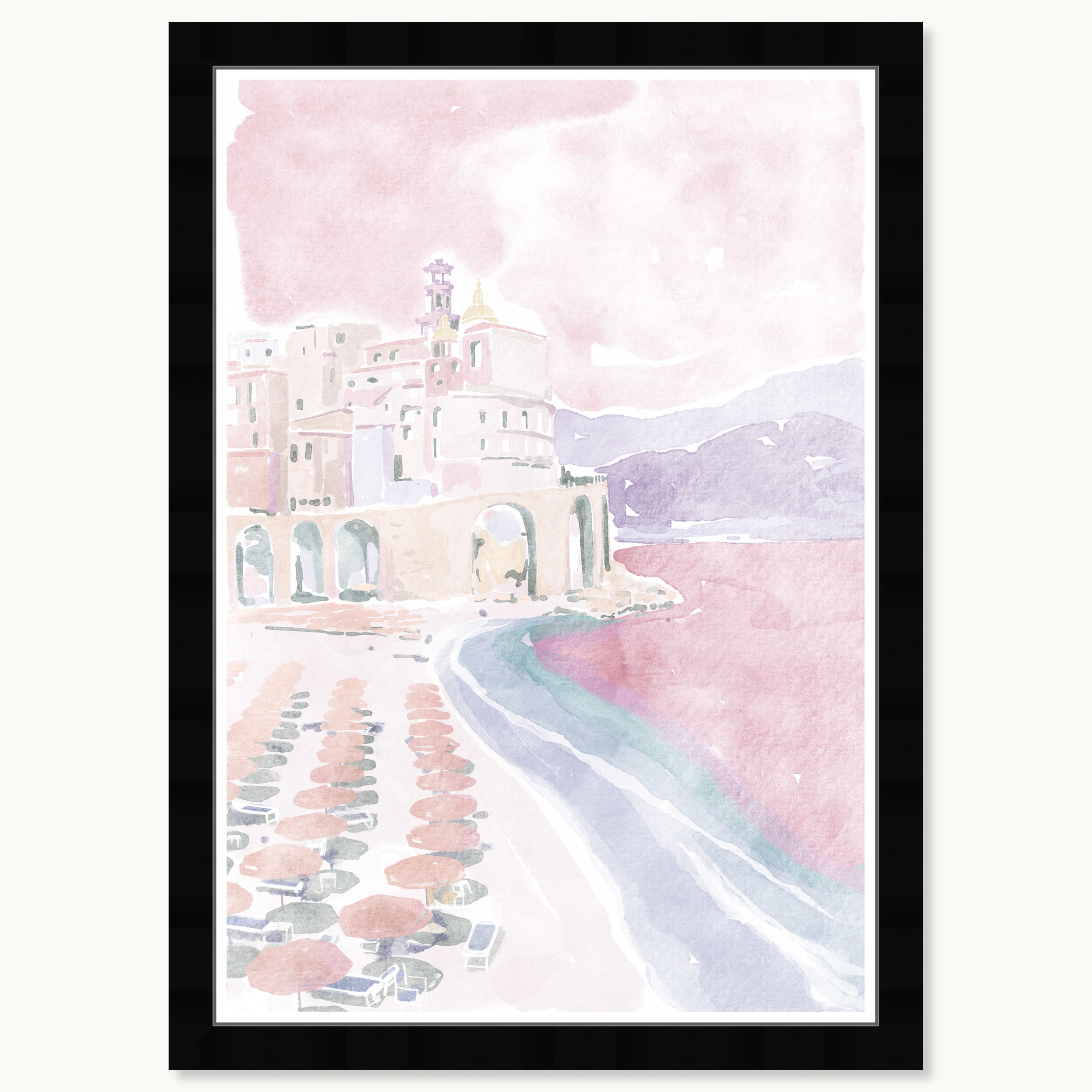 Coastal Coral Beach Print in Black Satin Frame, 15" x 21"