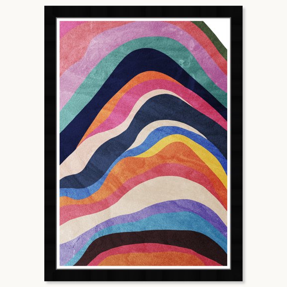Wynwood Studio Colored Wave Framed Retro Colorful Abstract Prints, 15" x 21", Black Satin Flat Frame