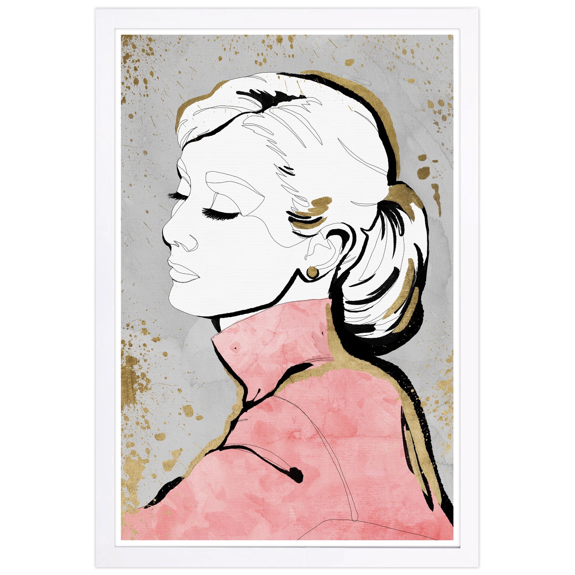 Wynwood Studio 'Contour Icon' Fashion and Glam Framed Wall Art Print - Pink, White
