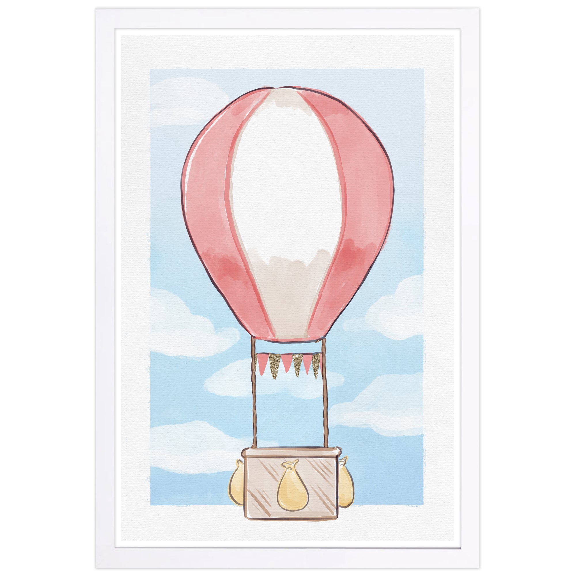 Wynwood Studio 'Cute Hot Air Balloon' Transportation Framed Wall Art Print - Pink, Blue