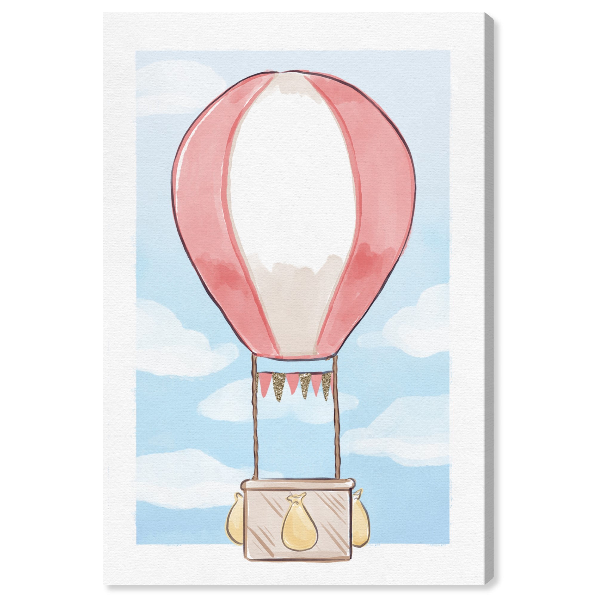 Wynwood Studio 'Cute Hot Air Balloon' Transportation Wall Art Canvas Print - Pink, Blue, 20" x 30"