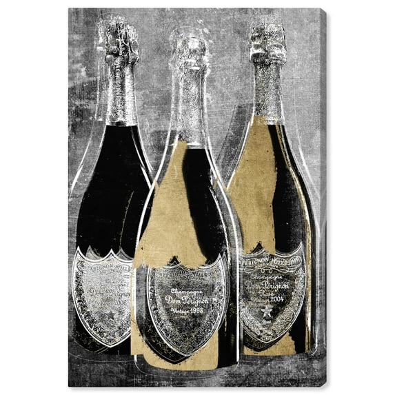 Wynwood Studio 'Dom Party For Three' Drinks and Spirits Wall Art Canvas Print - Black, Gold, 16" x 24"