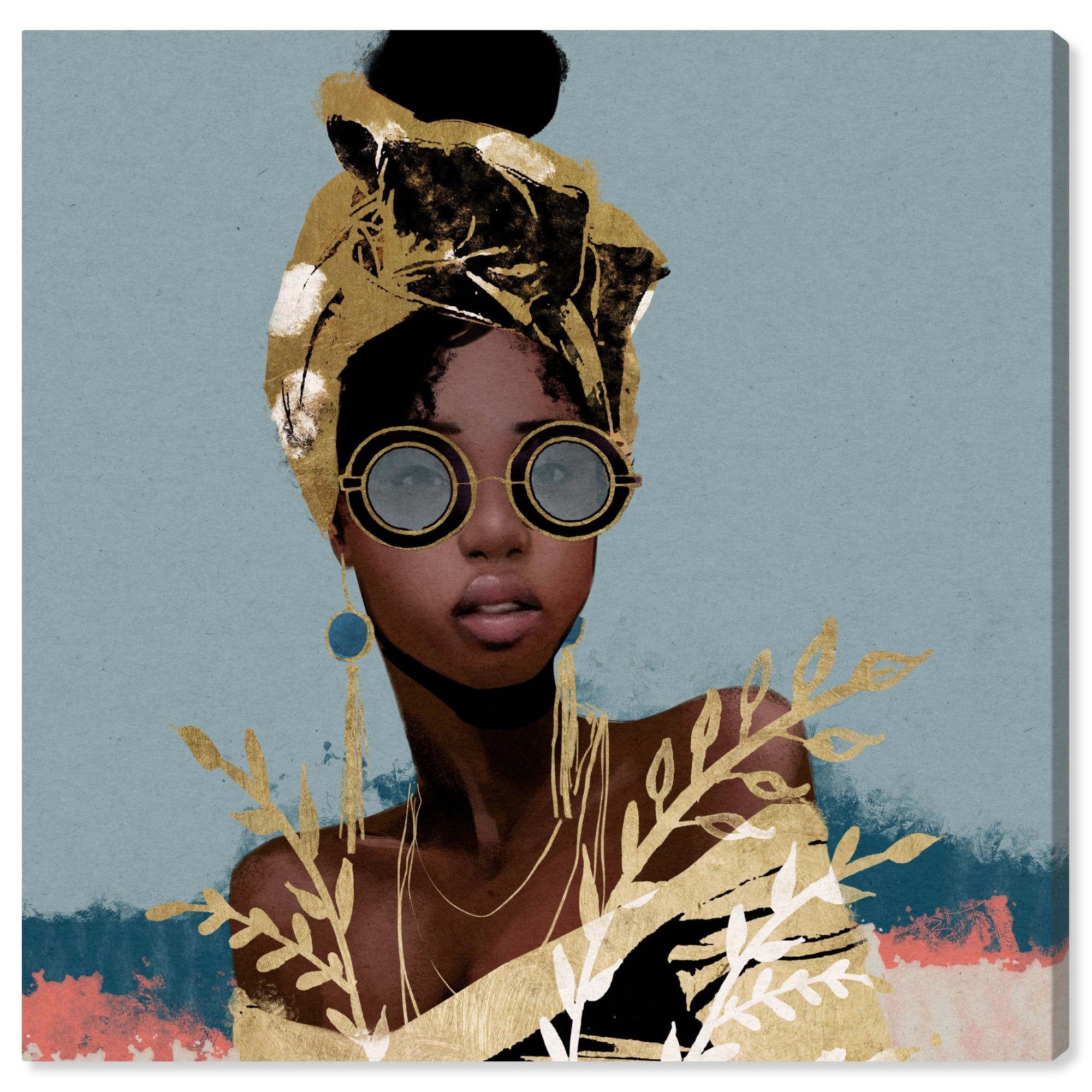 Wynwood Studio 'Dusty Blue Wraps' Fashion and Glam Wall Art Canvas Print - Gold, Blue, 30" x 30"