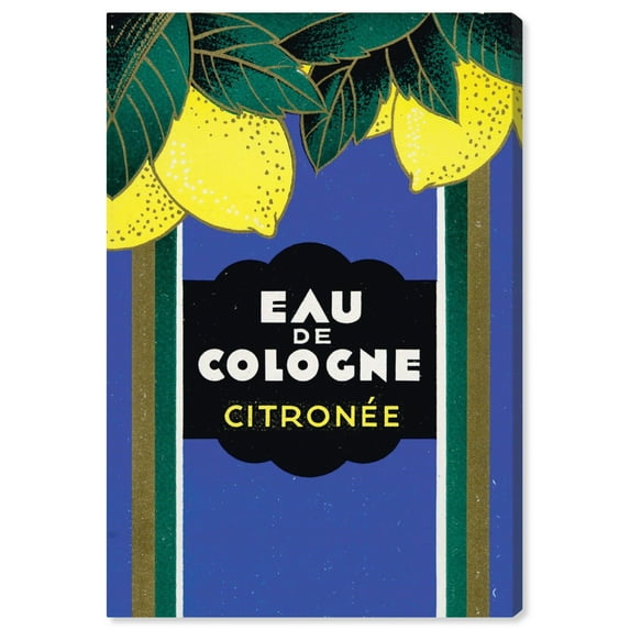 Wynwood Studio 'Eau Citron_e 1905' Food and Cuisine Wall Art Canvas Print - Yellow, Blue, 24" x 36"