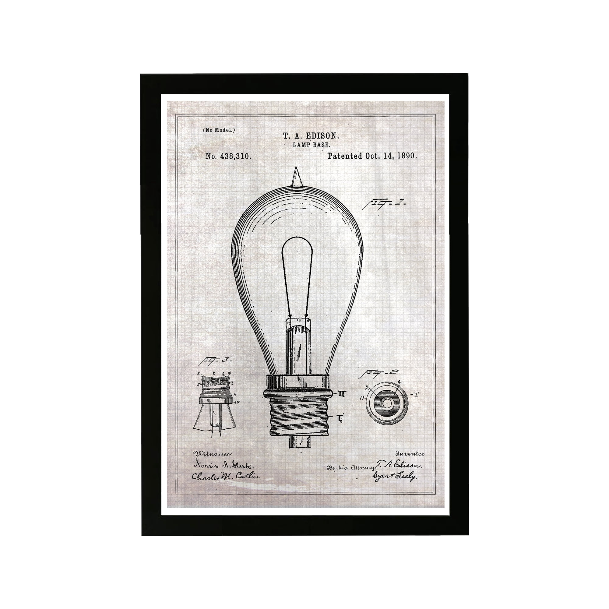 Wynwood Studio 'Edison Lamp Base 1890' Symbols and Objects Framed Wall Art Print - Brown, Black