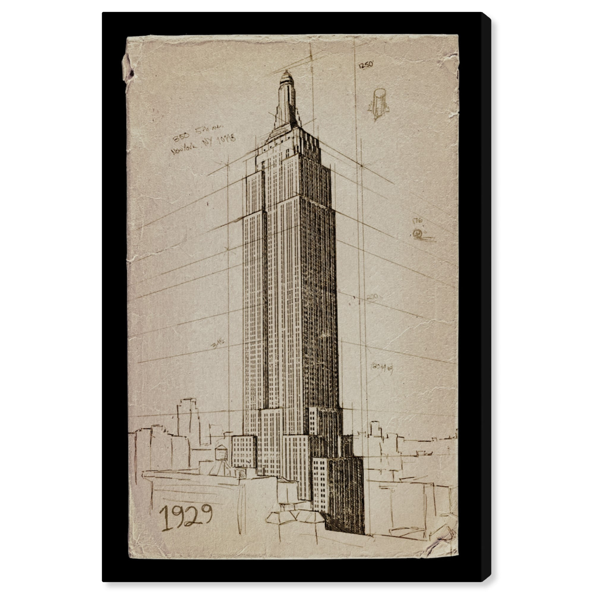 Empire State Building 1929 Architectural Canvas Print in Brown and Black