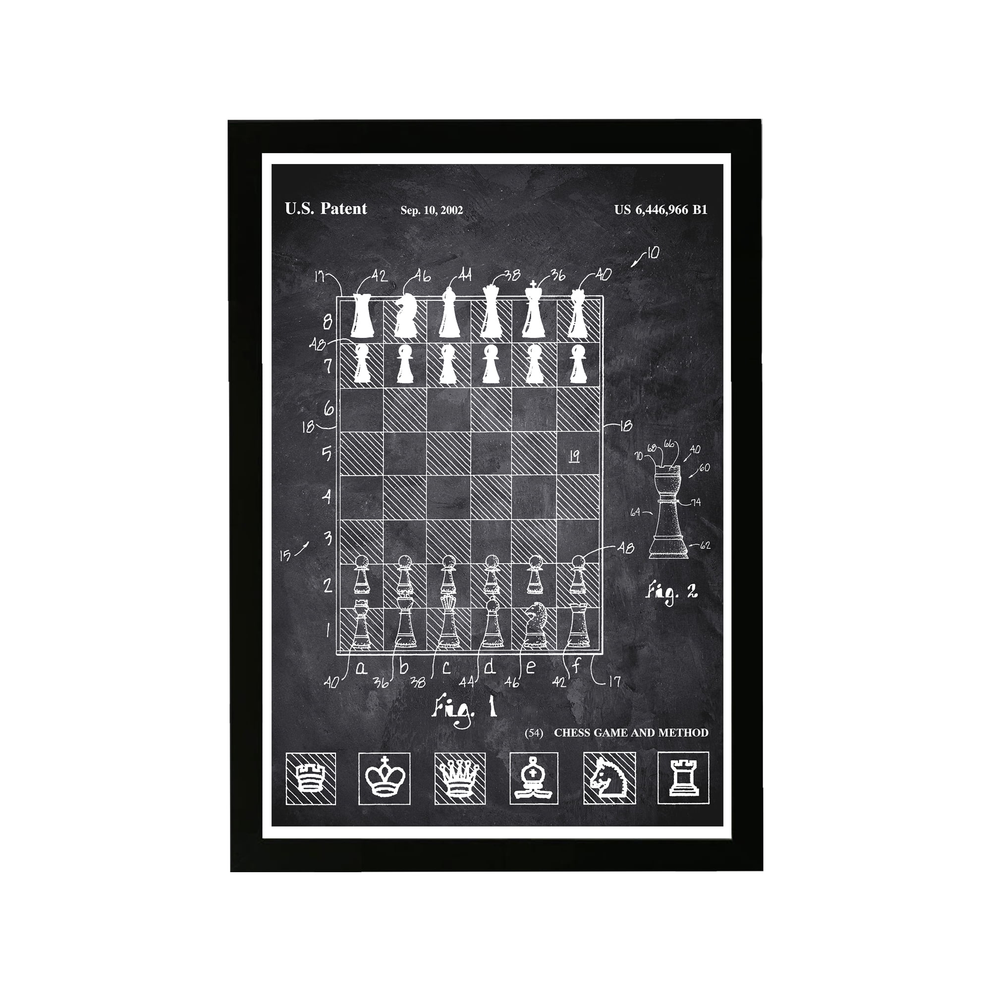 Black and White Chess Game Chalkboard Framed Canvas Print