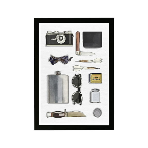 Wynwood Studio Entertainment and Hobbies Framed Wall Art Prints 'More Guy Stuff' Photography Home Décor - Black, White, 13" x 19"