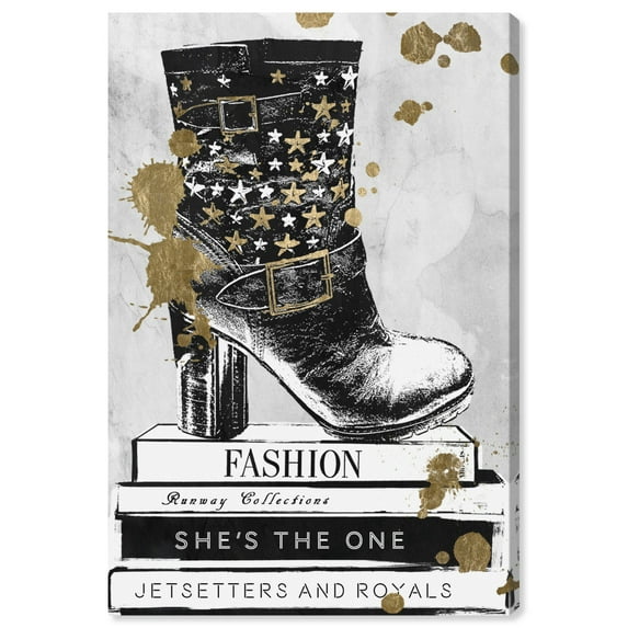 Wynwood Studio Fashion and Glam Contemporary Canvas Art - Black And White Boot Pair, Wall Art for Living Room, Bedroom, and Bathroom, 16 in x 24, Home Decor