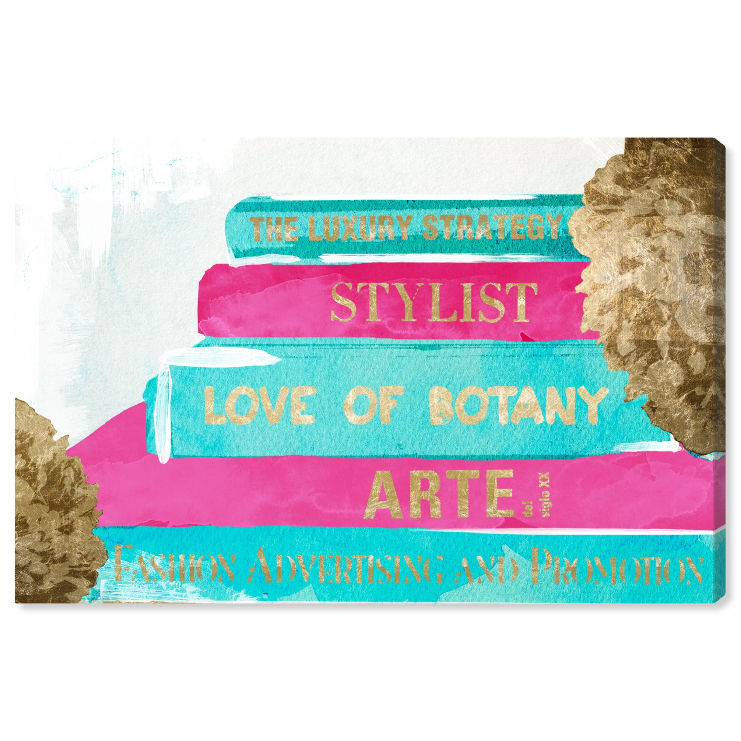 Wynwood Studio Fashion and Glam Contemporary Canvas Art - Book Stack Quote, Wall Art for Living Room, Bedroom, and Bathroom, 30 in x 20, Blue and Gold Home Decor