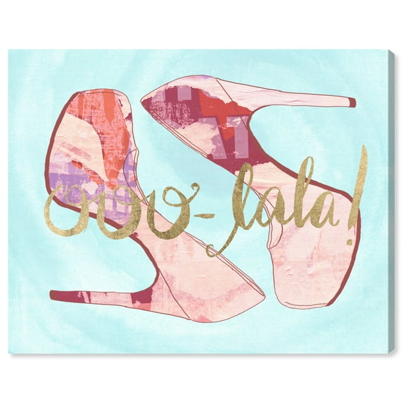 Wynwood Studio Fashion and Glam Contemporary Canvas Art - Comic Style Pink High Heels, Wall Art for Living Room, Bedroom, and Bathroom, 20 in x 16, Blue and Pink Home Decor