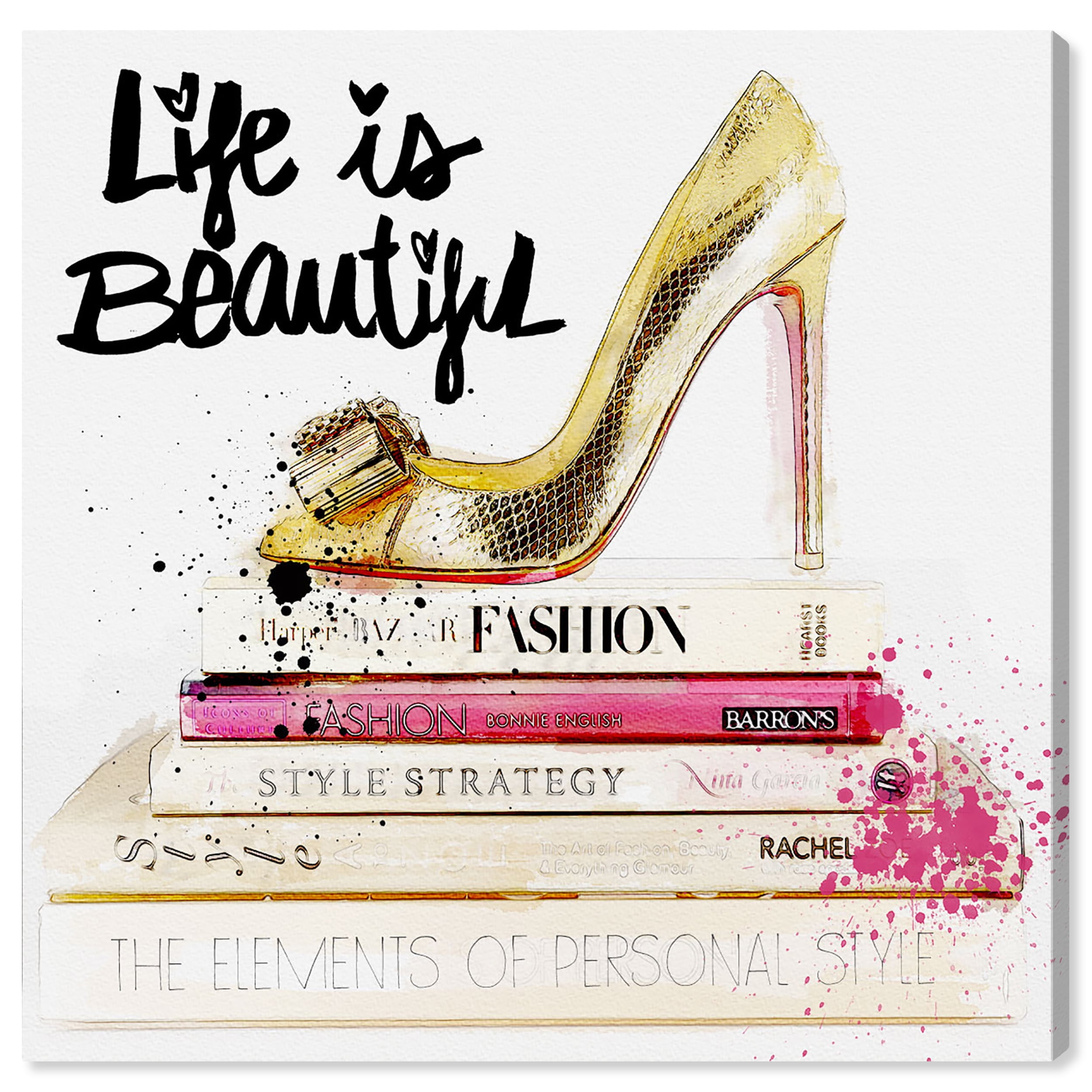 Gold and Black Fashion Book Stack Canvas Wall Art, 12" x 12"