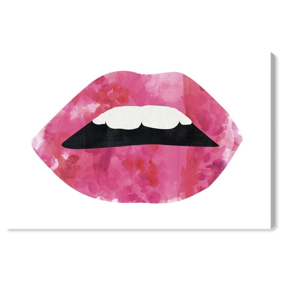Wynwood Studio Fashion and Glam Contemporary Canvas Art - Pop Art Pink Lips, Wall Art for Living Room, Bedroom, and Bathroom, 24 in x 16, Pink and White Home Decor