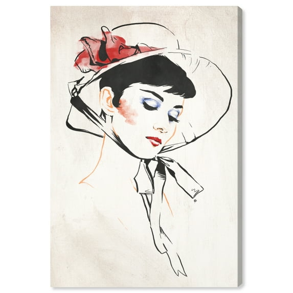 Wynwood Studio Fashion and Glam Contemporary Canvas Art - Woman Portrait In A Hat, Wall Art for Living Room, Bedroom, and Bathroom, 20 in x 30, Black and White Home Decor