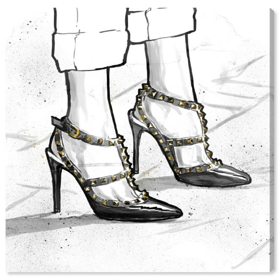 Wynwood Studio Fashion and Glam Modern Canvas Art - Black Girly High Heels, Wall Art for Living Room, Bedroom, and Bathroom, 12 in x 12, Black and White Home Decor