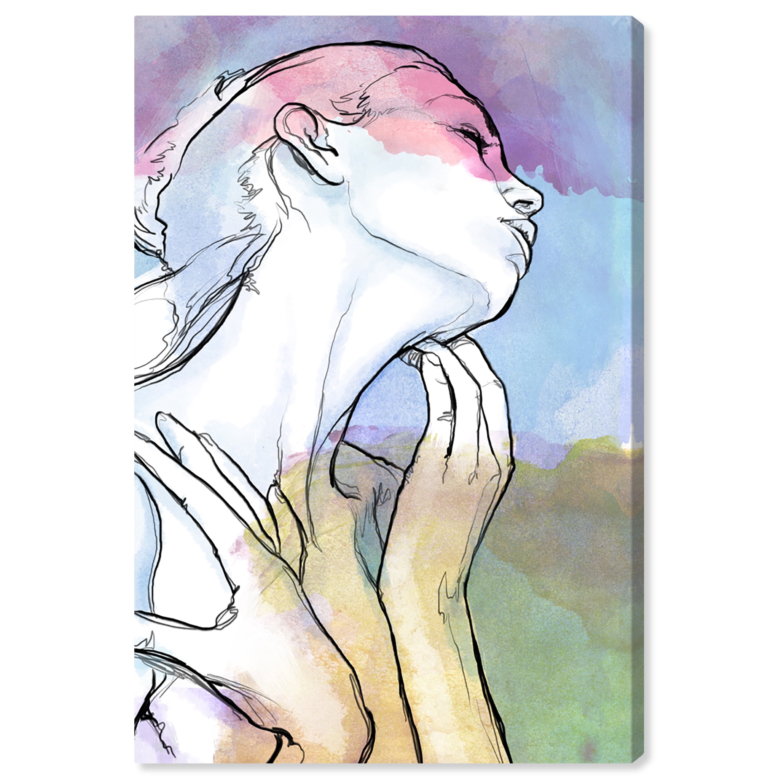 Wynwood Studio Fashion and Glam Modern Canvas Art - Emotional Watercolor Portrait, Wall Art for Living Room, Bedroom, and Bathroom, 16 in x 24, White and Pink Home Decor