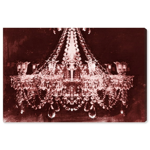 Wynwood Studio Fashion and Glam Modern Canvas Art - Fancy Dusty Rose Chandelier, Wall Art for Living Room, Bedroom, and Bathroom, 24 in x 16, Red and White Home Decor
