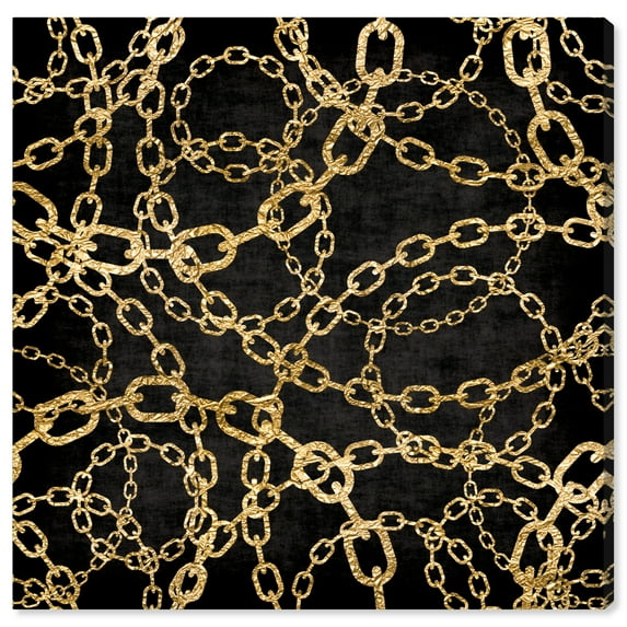 Wynwood Studio Fashion and Glam Modern Canvas Art - Gold Chains In Black Background, Wall Art for Living Room, Bedroom, and Bathroom, 12 in x 12, Gold and Black Home Decor