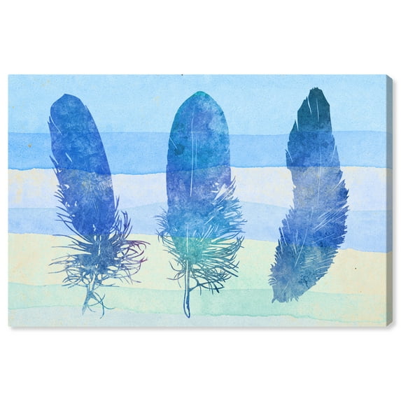 Wynwood Studio Fashion and Glam Modern Canvas Art - Ocean Blue Feathers, Wall Art for Living Room, Bedroom, and Bathroom, 36 in x 24, Blue and Yellow Home Decor