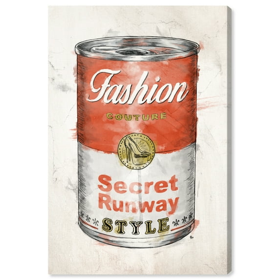 Wynwood Studio Fashion and Glam Modern Canvas Art - Orange Fashion Can Soup, Wall Art for Living Room, Bedroom, and Bathroom, 24 in x 36, Orange and White Home Decor