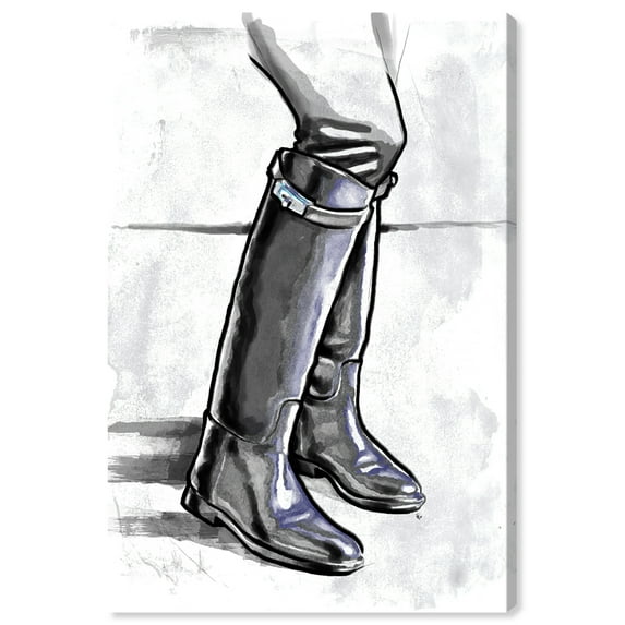 Wynwood Studio Fashion and Glam Modern Canvas Art - Person's Legs And Trendy Boots, Wall Art for Living Room, Bedroom, and Bathroom, 24 in x 36, Black and White Home Decor