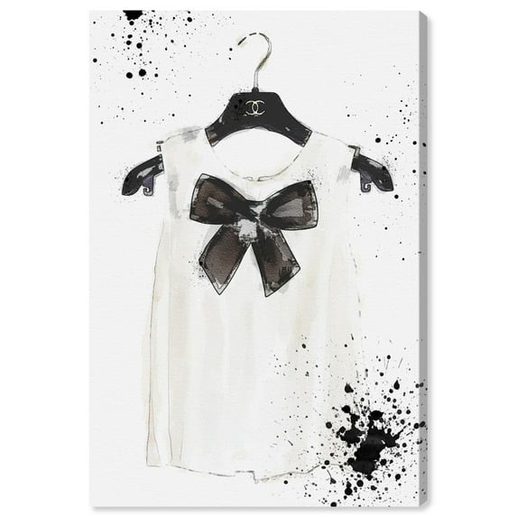 Wynwood Studio Fashion and Glam Modern Canvas Art - Stylish Bow Shirt On Hanger, Wall Art for Living Room, Bedroom, and Bathroom, 24 in x 36, Black and White Home Decor
