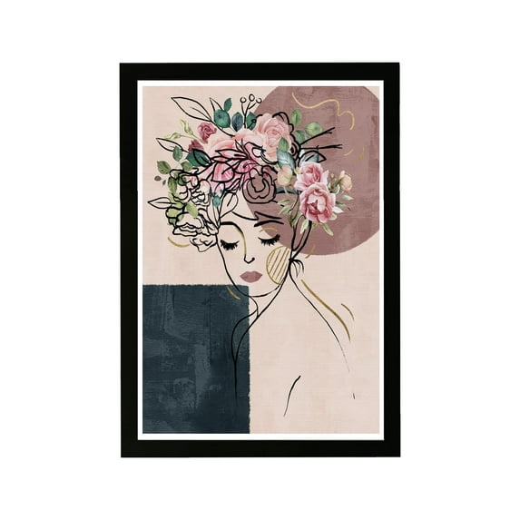 Wynwood Studio Fashion and Glam Framed Wall Art Prints 'Flower Noir' Portraits Home Décor - Pink, White, 13" x 19"