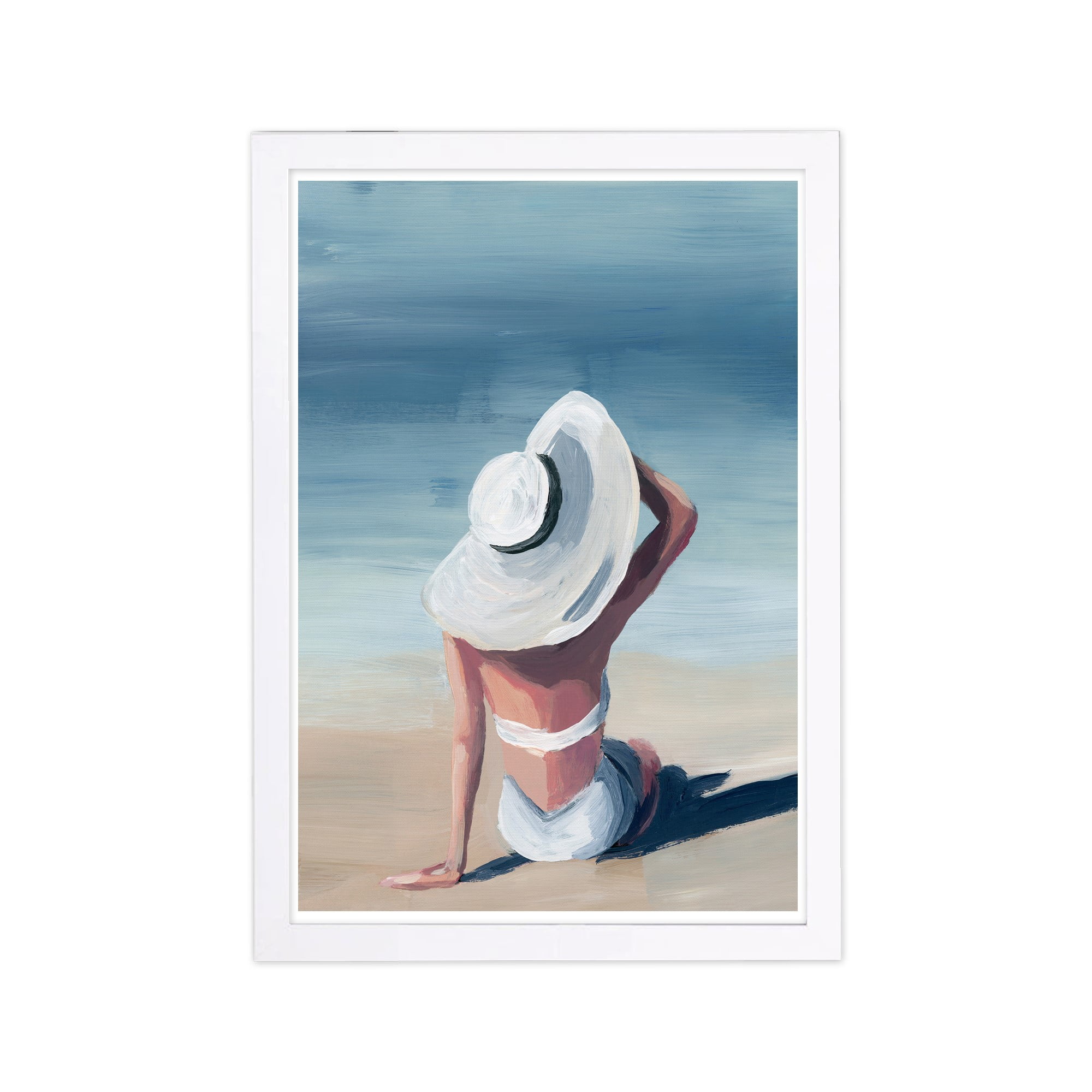 Sun Kissed Blue and White Coastal Framed Wall Art Print
