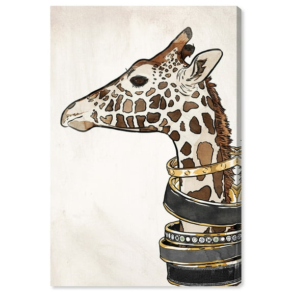 Wynwood Studio Fashion and Glam Wall Art Canvas Prints 'Fancy Giraffe' Jewelry - Brown, White