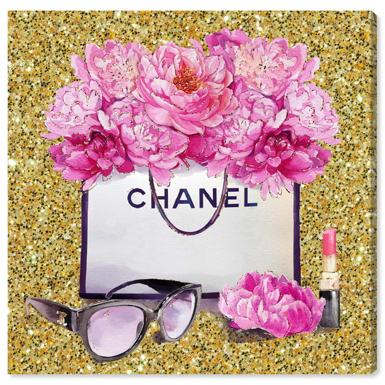 Wynwood Studio Fashion and Glam Wall Art Print 'Shopping Day Gold Glitter'  Accessories - Pink, Gold 