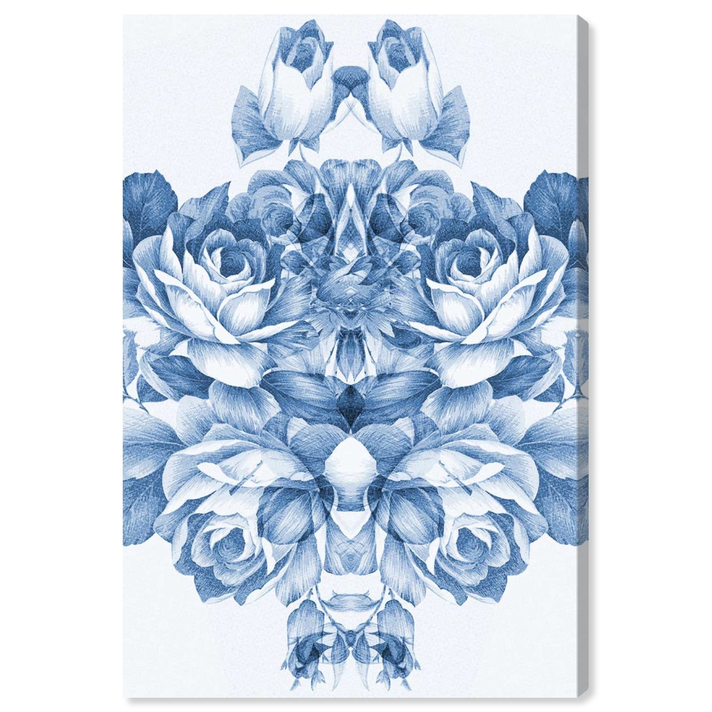 Wynwood Studio Floral and Botanical Shabby Chic Canvas Art - Blue And White Bunch Of Flowers, Wall Art for Living Room, Bedroom, and Bathroom, 24 in x 36, Blue and White Home Decor