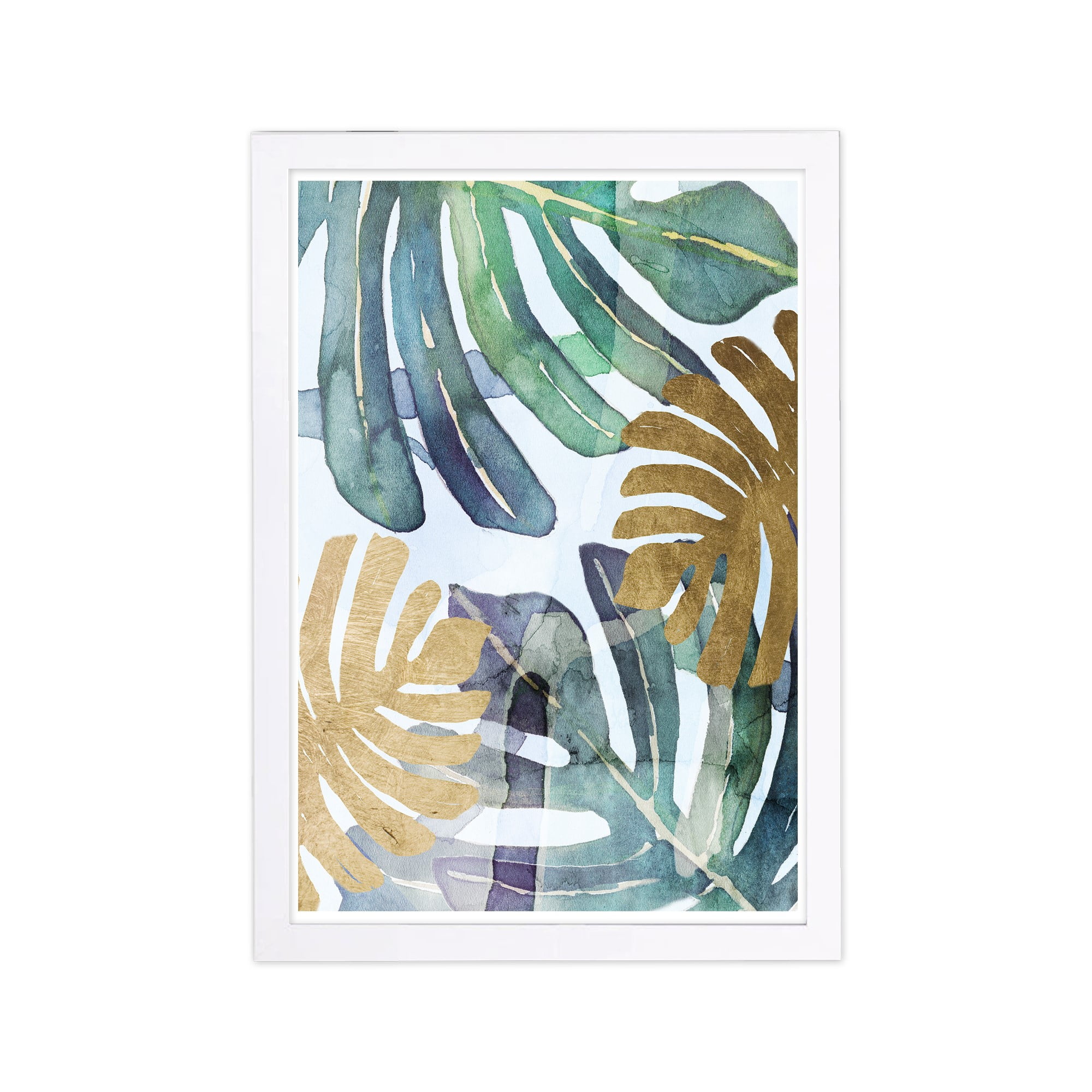 Gold Ferns Green and Gold Botanical Framed Wall Art Print