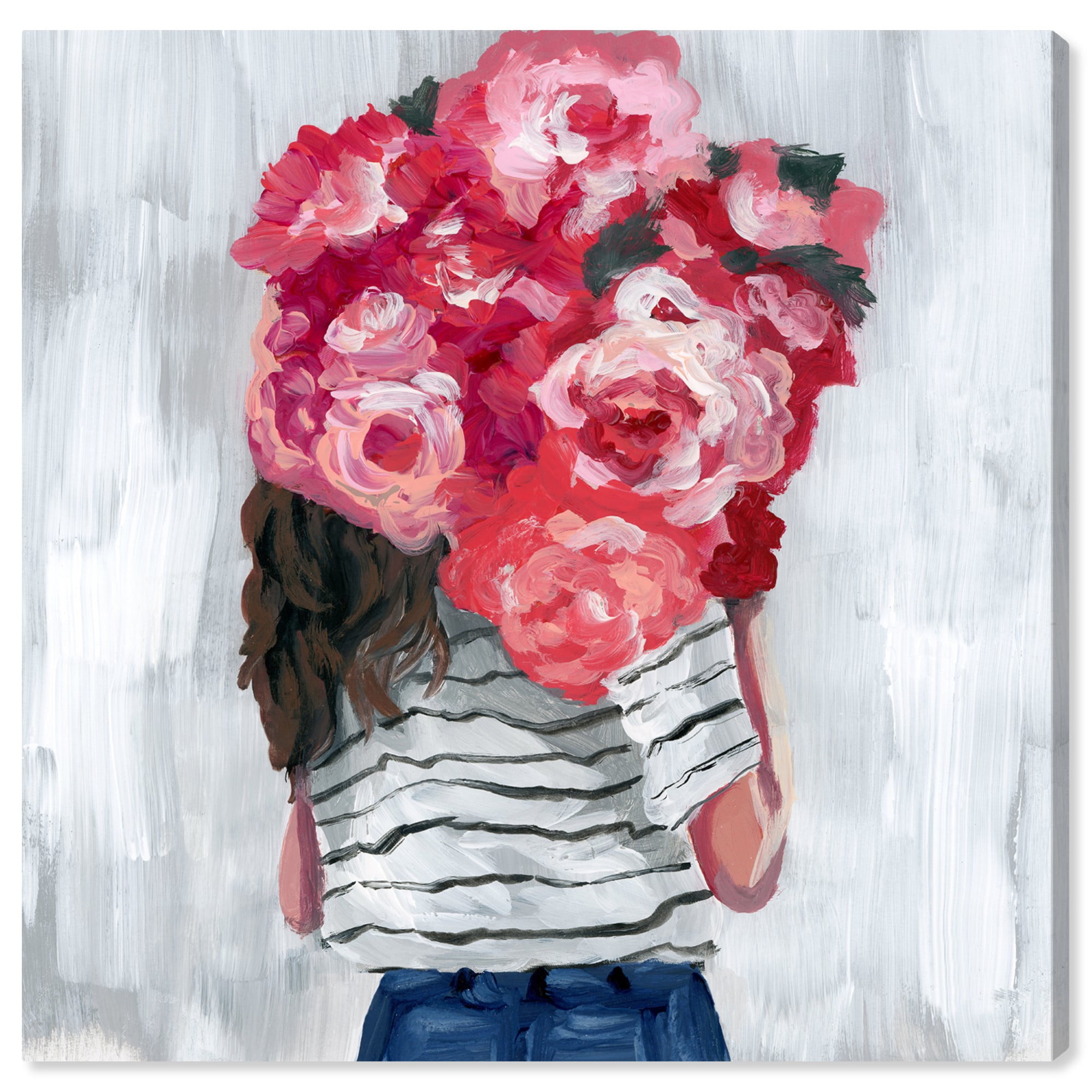 Wynwood Studio 'Flower Delivery Girl' Fashion and Glam Wall Art Canvas Print - Pink, White, 30 inch x 30 inch, Size: 30 x 30