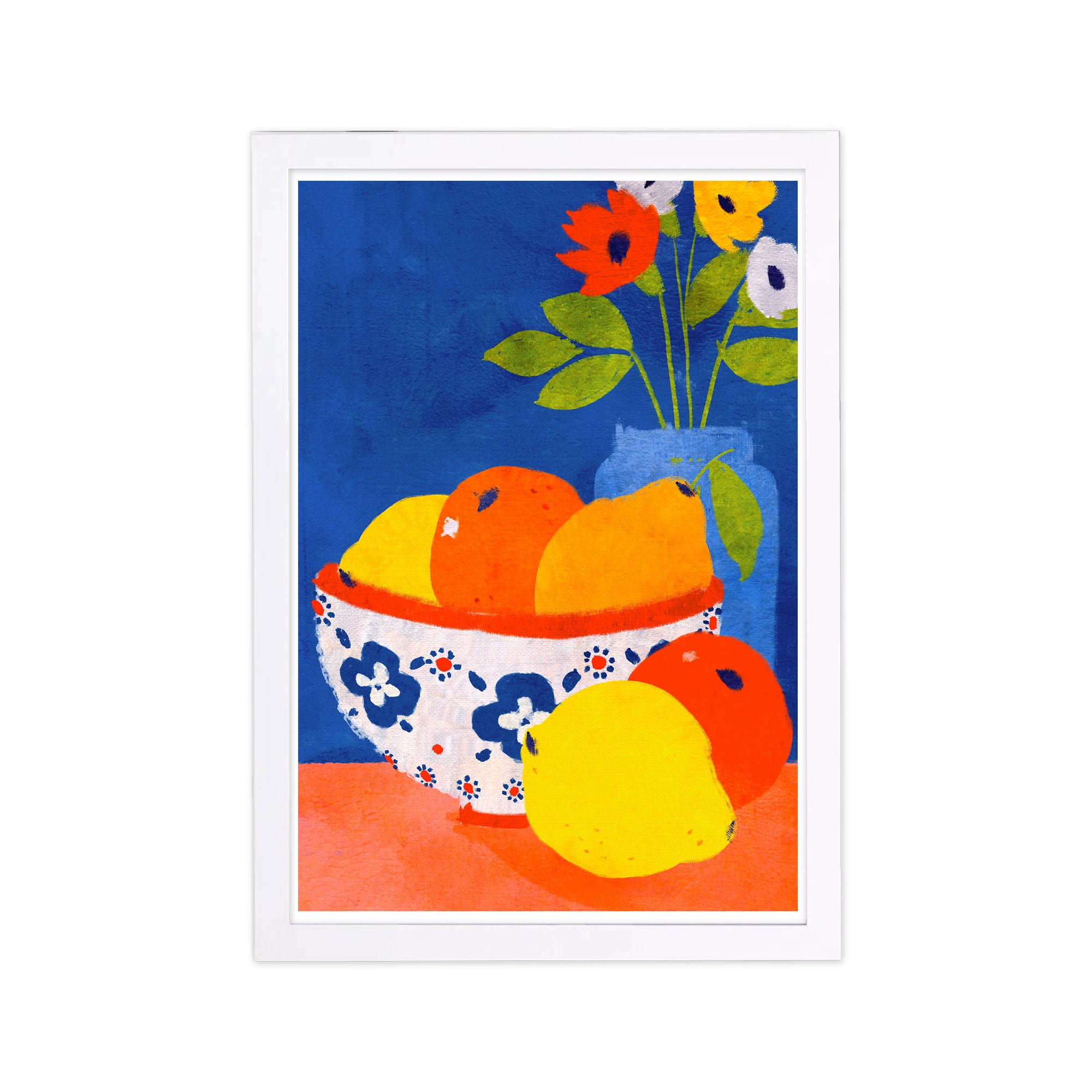 Vibrant Orange and Blue Citrus Fruit Framed Wall Art Print, 13" x 19"