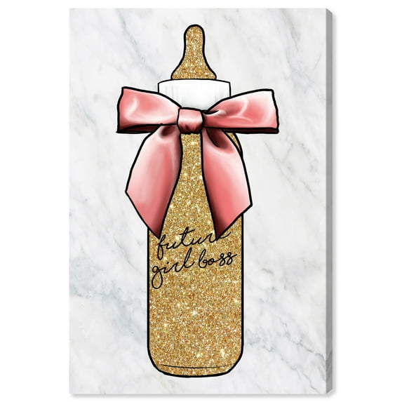 Wynwood Studio 'Future Girl Boss Glitter' Typography and Quotes Wall Art Canvas Print - Gold, Pink, 20" x 30"