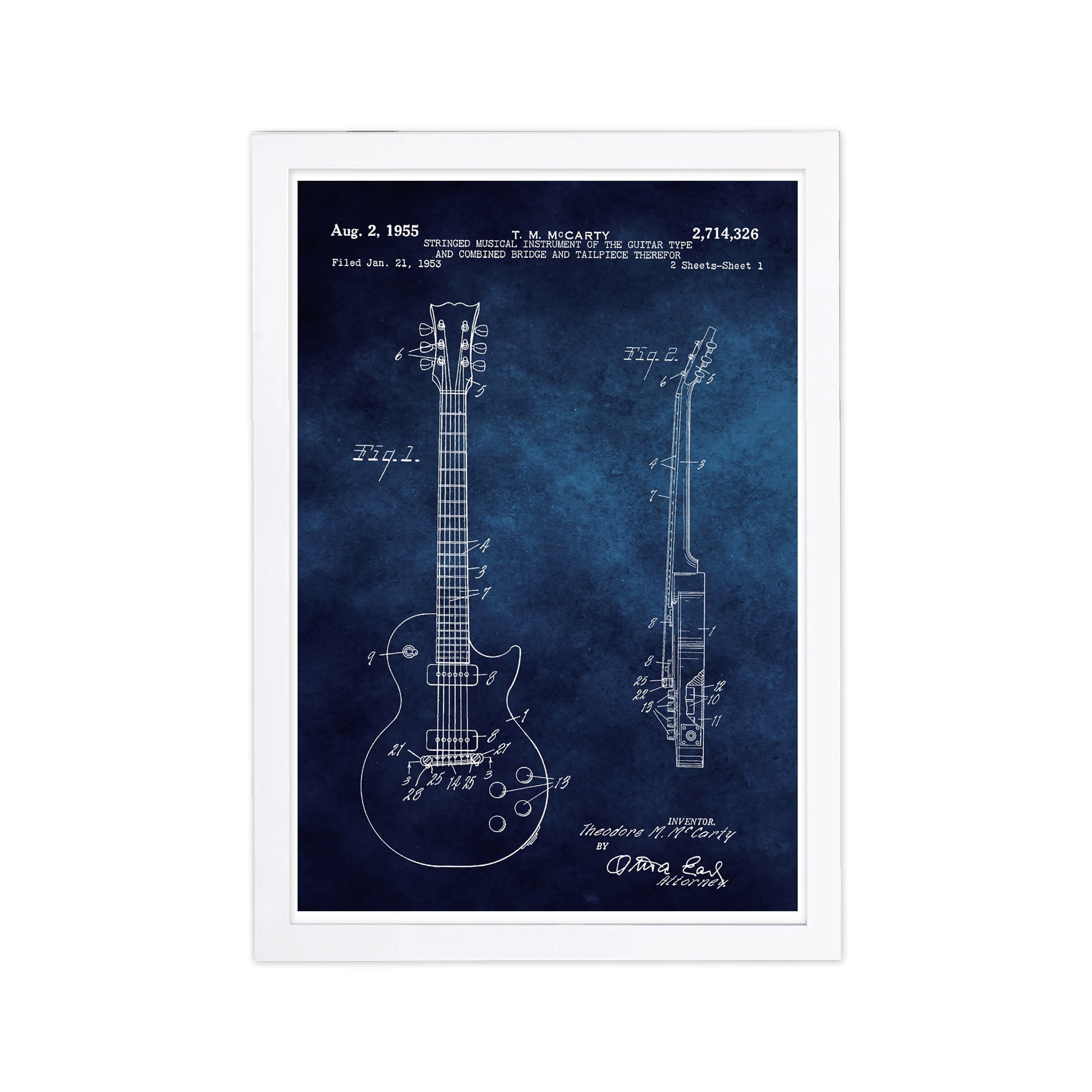 Wynwood Studio Gibson Les Paul Guitar 1955 Blue Chalkboard Framed Wall ...