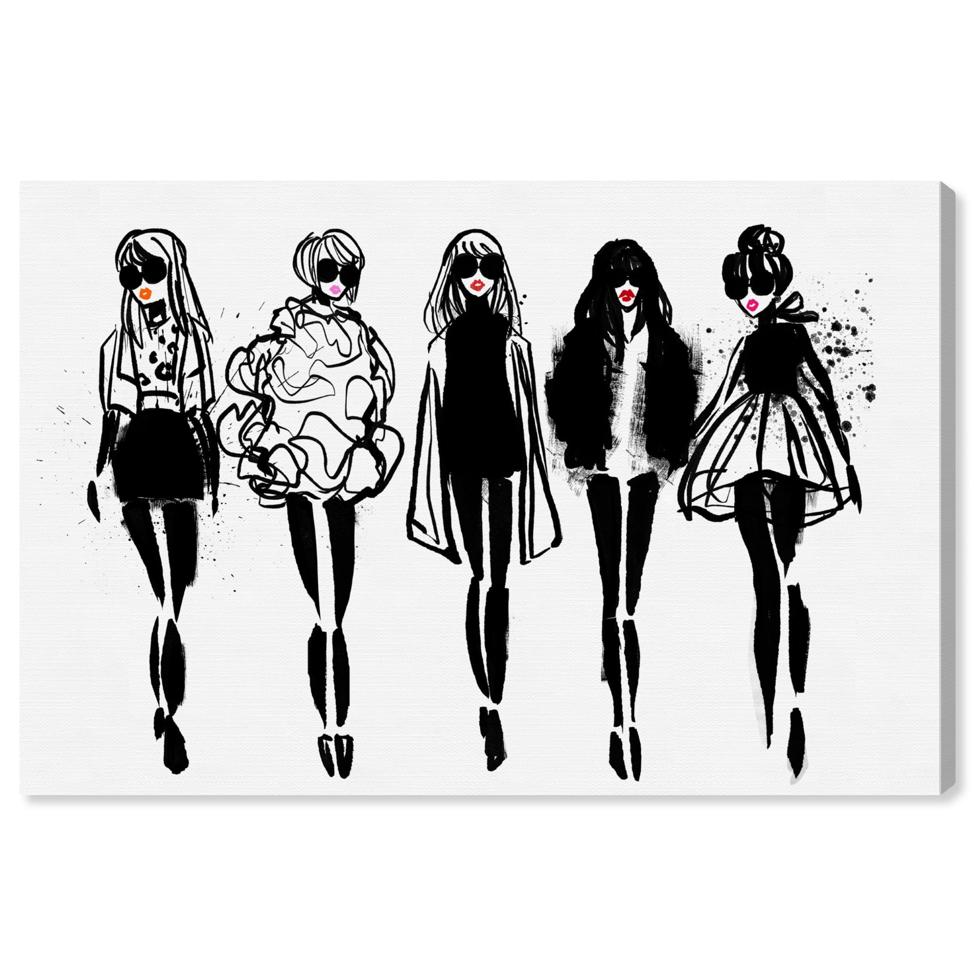 Wynwood Studio 'Girl Line Up' Fashion and Glam Wall Art Canvas Print - Black, White, 36" x 24"