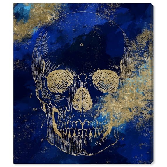 Wynwood Studio 'Gold Skull' Symbols and Objects Wall Art Canvas Print - Gold, Blue, 20" x 30"