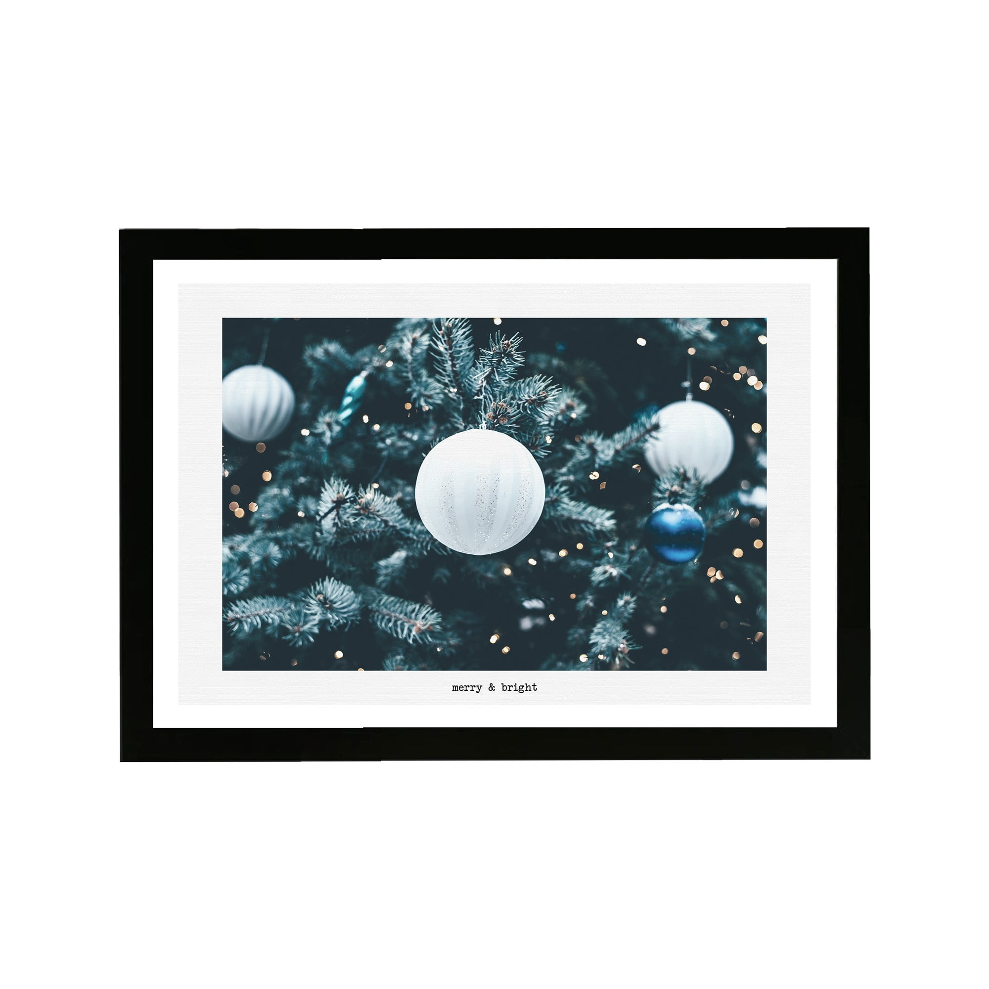 Merry and Bright Blue Framed Christmas Wall Art, 19" x 13"