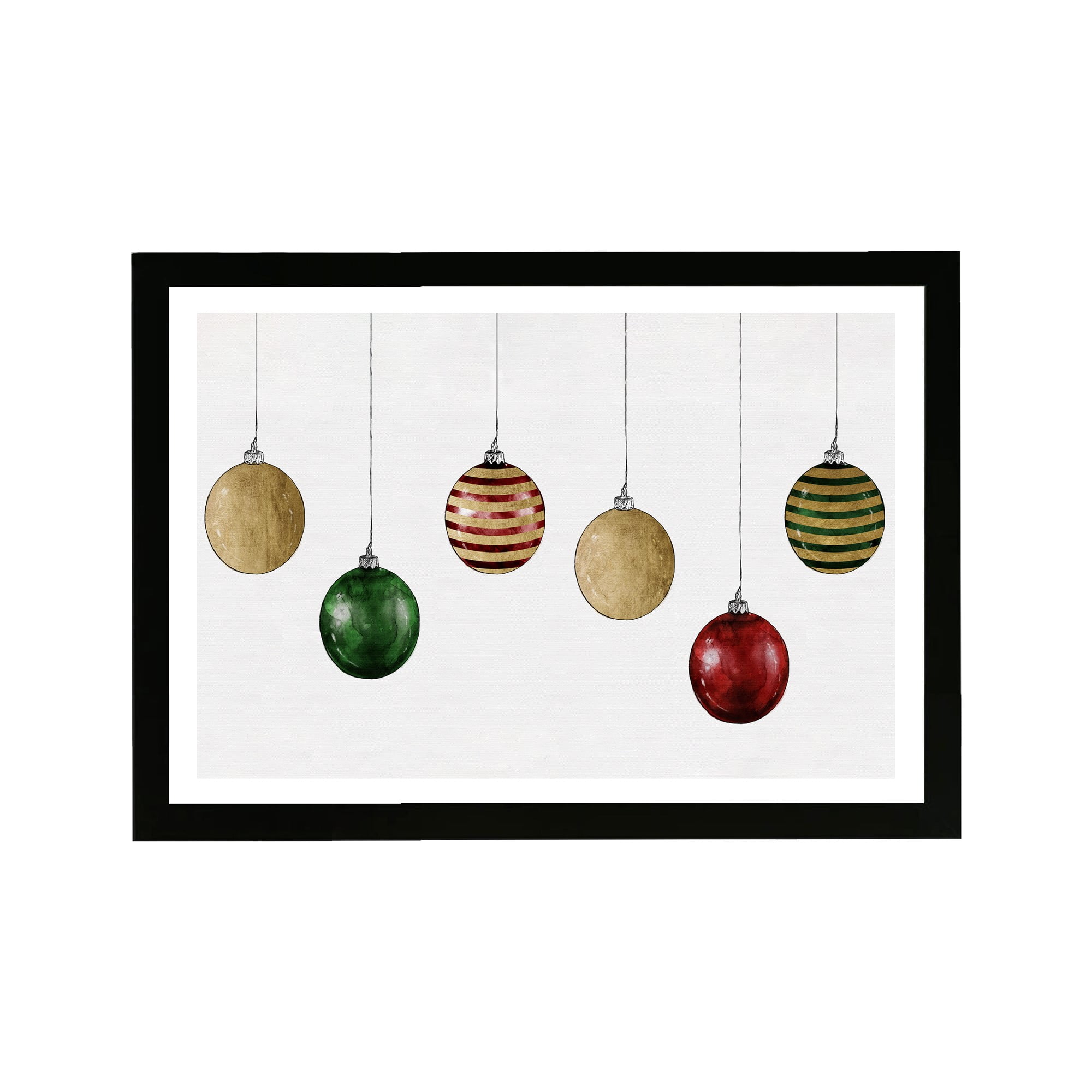 Holiday Red and Green Christmas Ornament Print in Black Frame