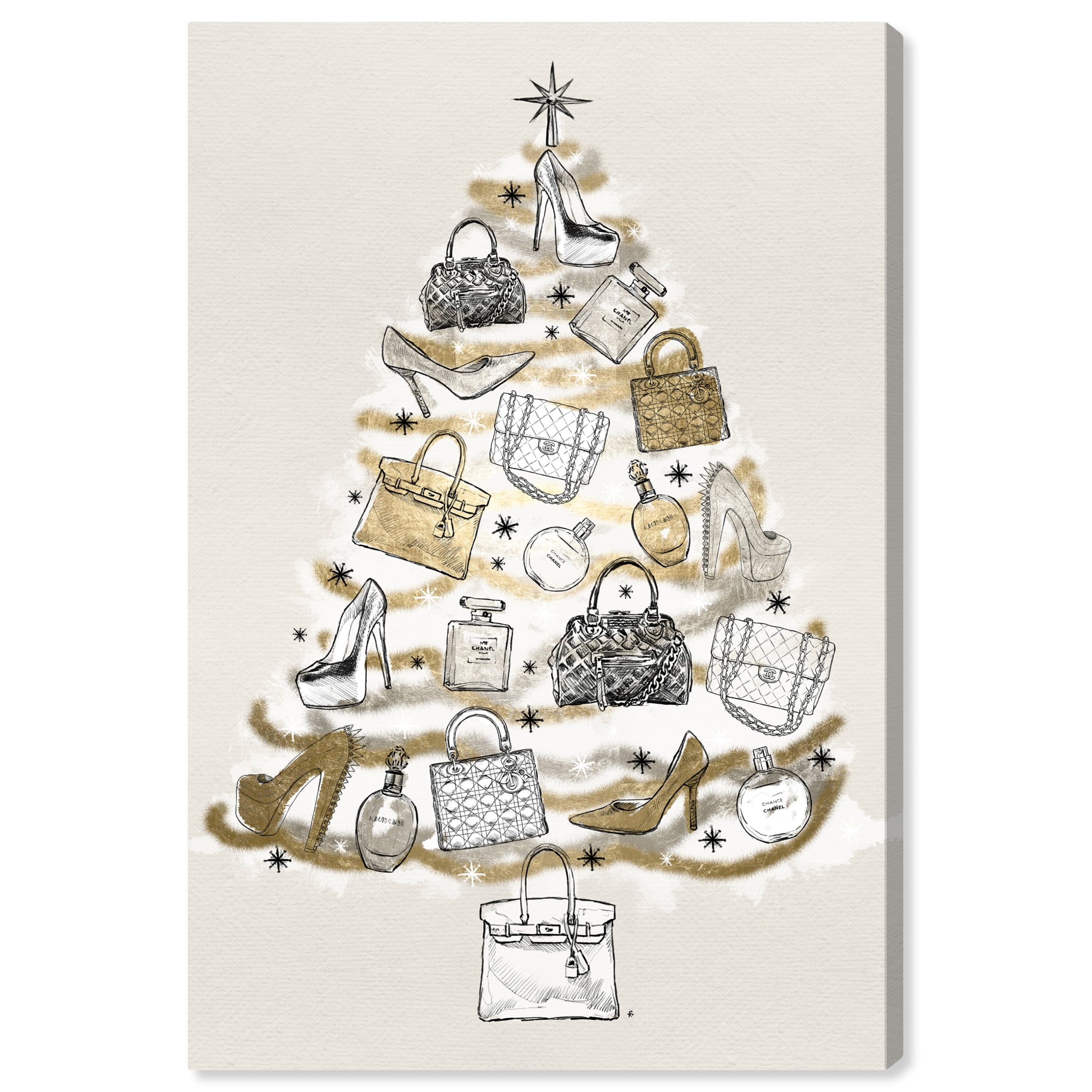 Wynwood Studio Holiday and Seasonal Wall Art Canvas Prints 'Fashion' Christmas Home Décor - Gray, Gold, 20" x 30"