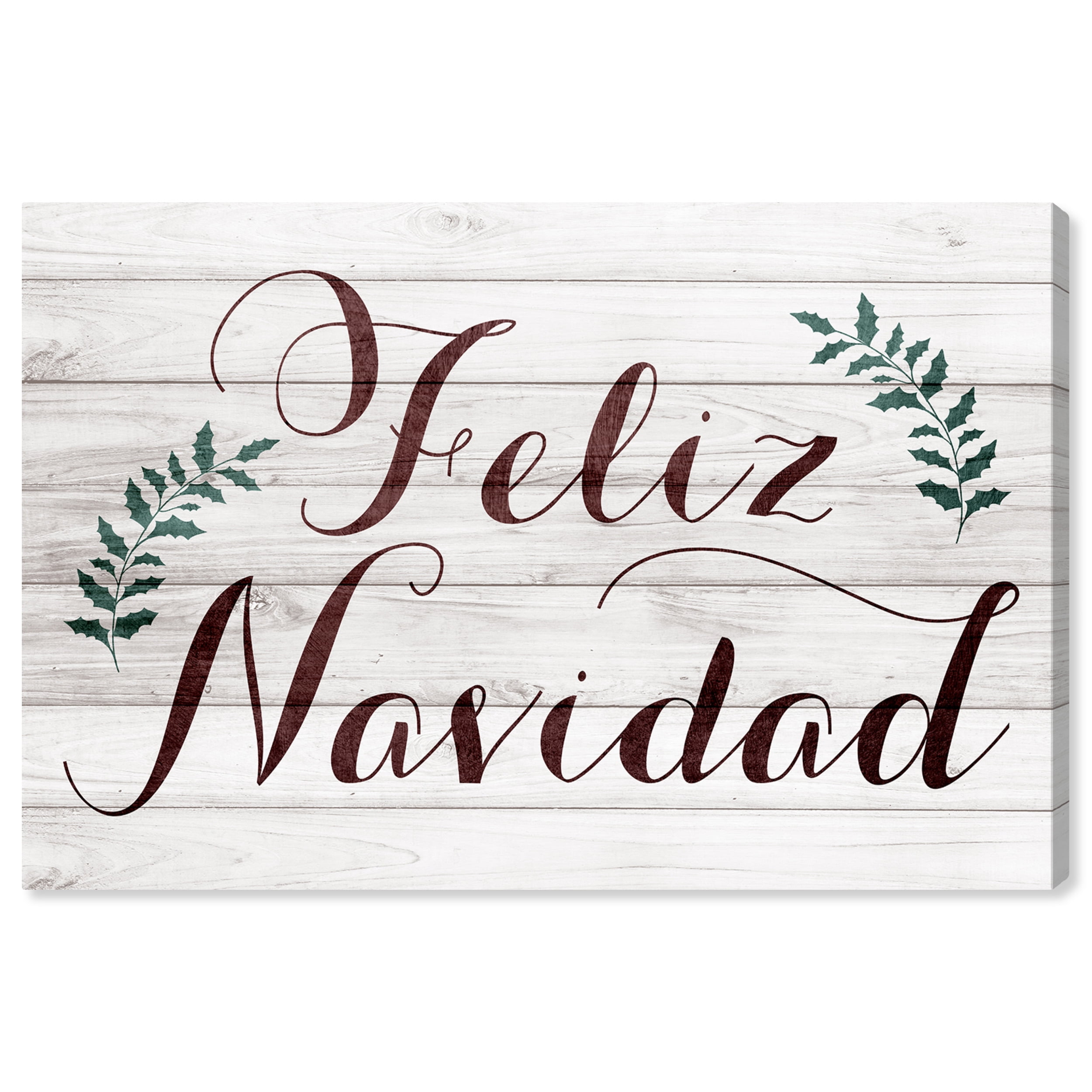 Wynwood Studio Holiday and Seasonal Wall Art Canvas Prints 'Feliz Navidad Rustic' Christmas Home Décor - Brown, Green, 24" x 16"