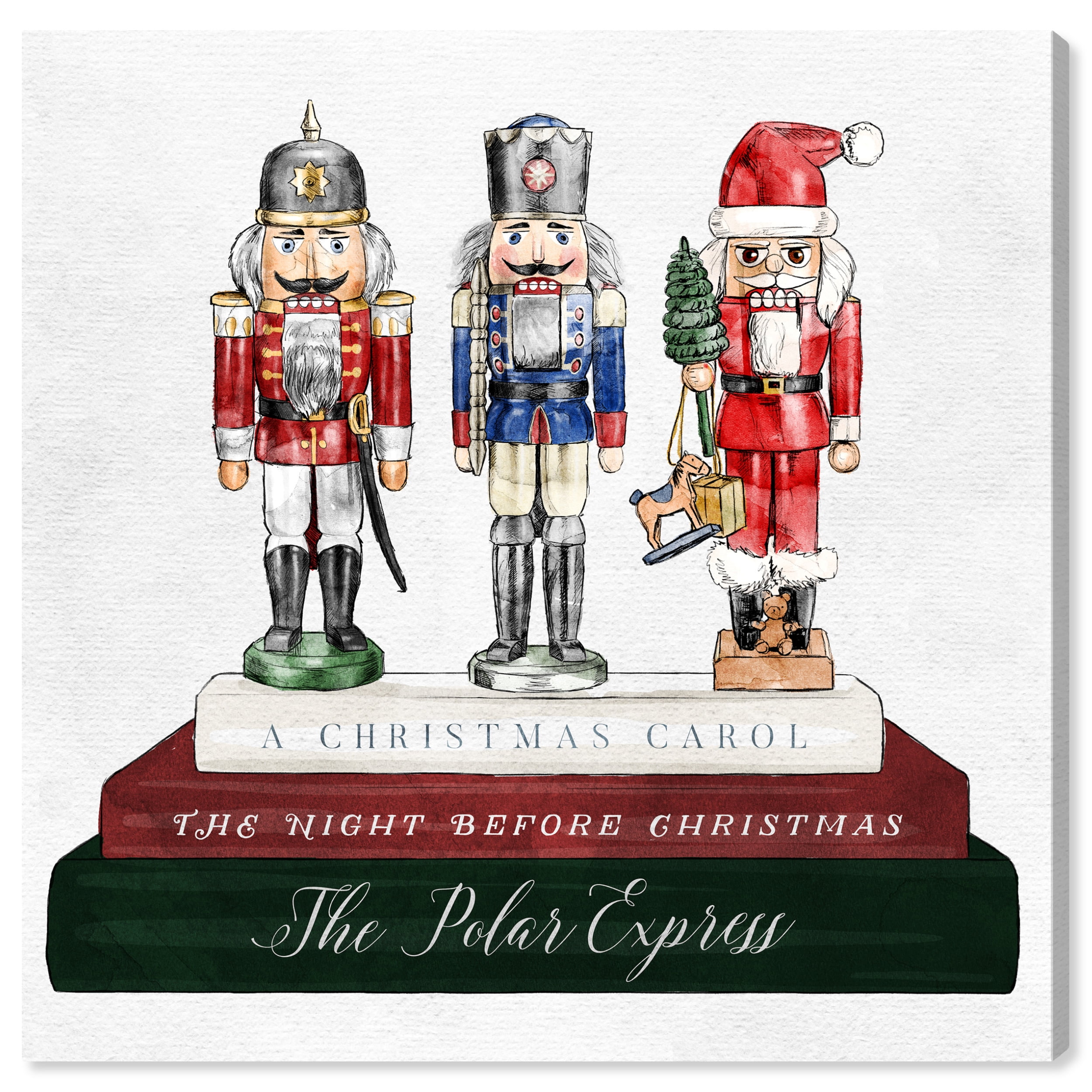Holiday Nutcracker Books Christmas Canvas Wall Art, 30" x 30"