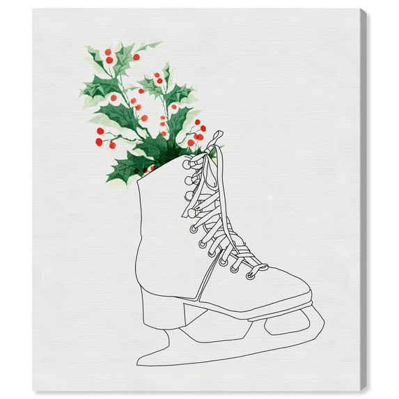 Wynwood Studio Holiday and Seasonal Wall Art Canvas Prints 'Ice Skating' Christmas Home Décor - Gray, Green, 30" x 30"