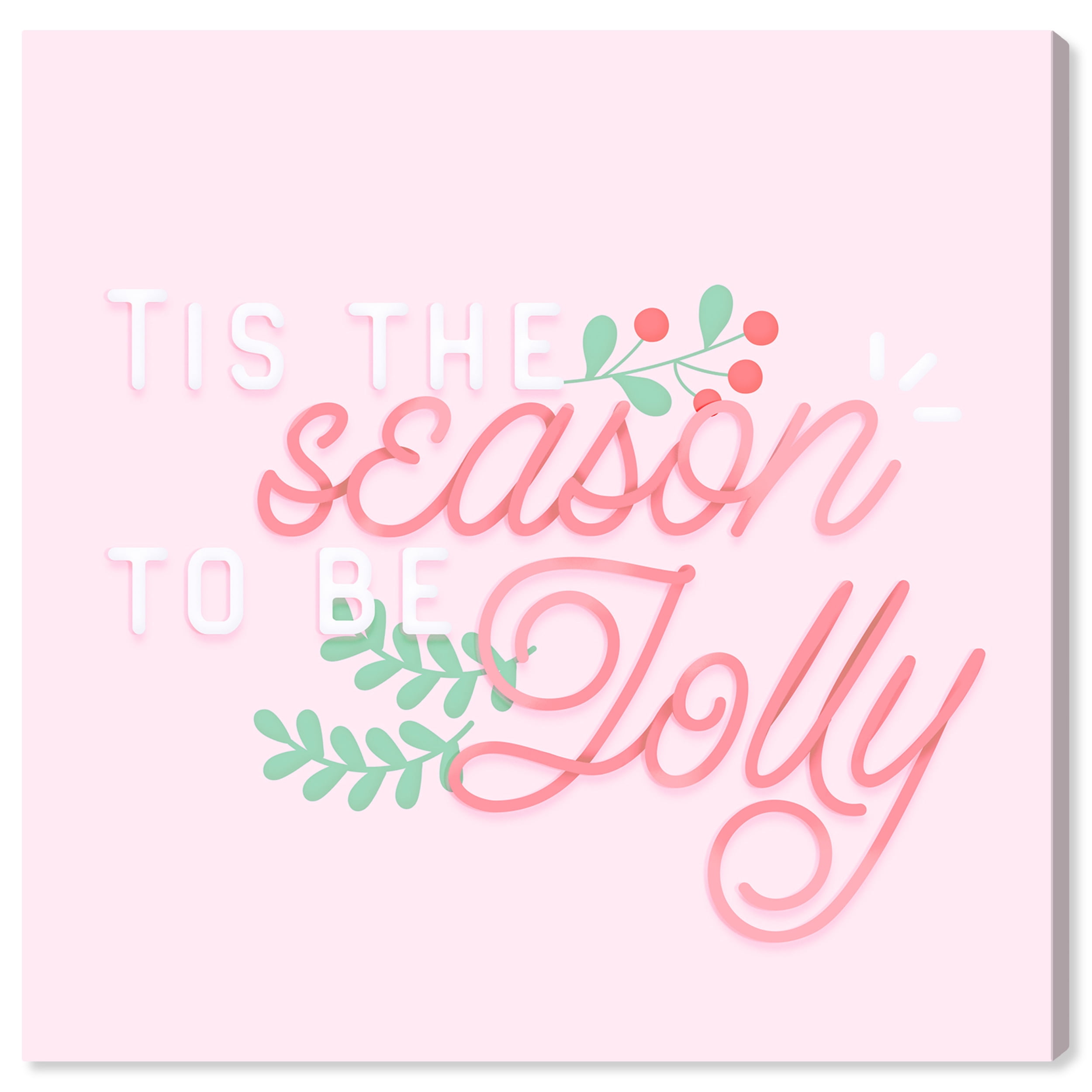 Wynwood Studio Holiday and Seasonal Wall Art Canvas Prints 'Jolly Pastel' Christmas Home Décor - Red, Pink, 30" x 30"