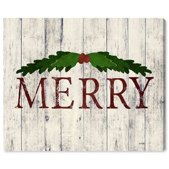 Wynwood Studio Holiday and Seasonal Wall Art Canvas Prints 'Merry Wood' Christmas Home Décor - Red, Green, 24" x 20"