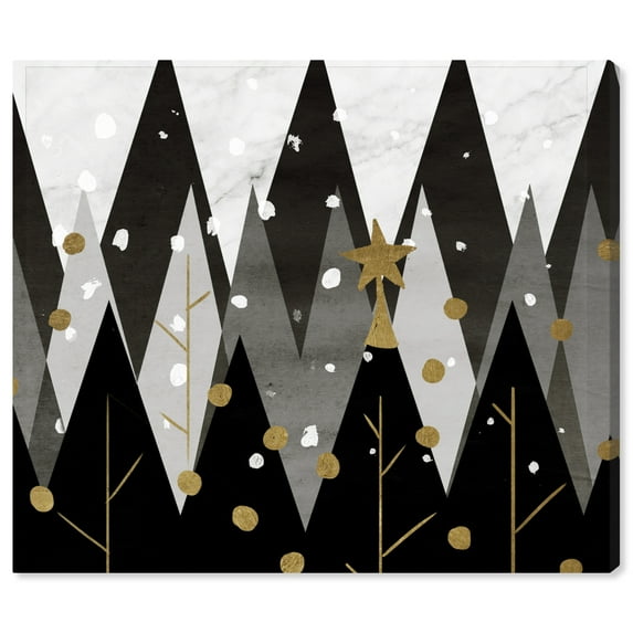 Wynwood Studio Holiday and Seasonal Wall Art Canvas Prints 'Monochrome Christmas' Christmas Home Décor - Black, Gold, 36" x 30"