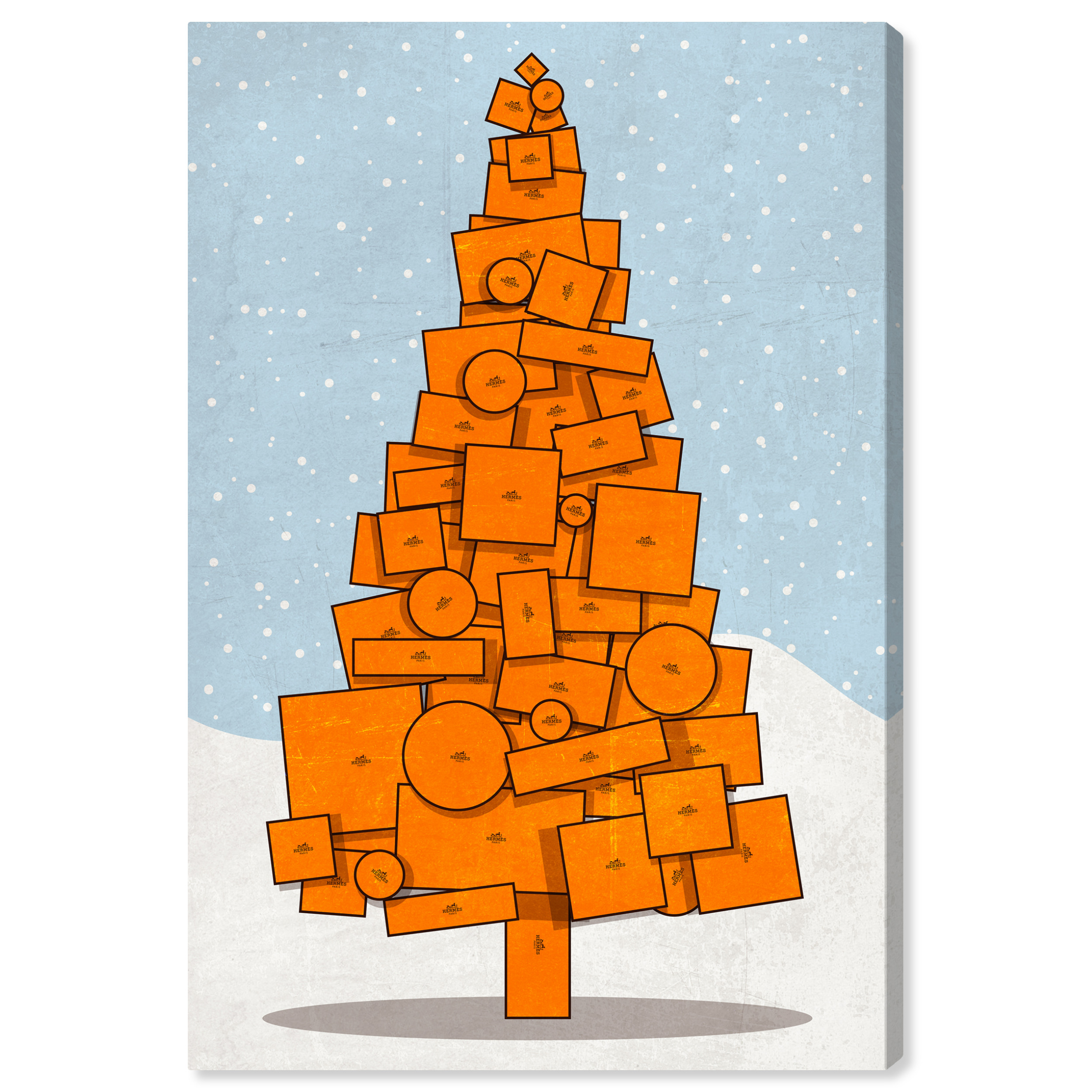 Wynwood Studio Holiday and Seasonal Wall Art Canvas Prints 'Orange Christmas' Christmas Home Décor - Blue, Orange, 16" x 24"