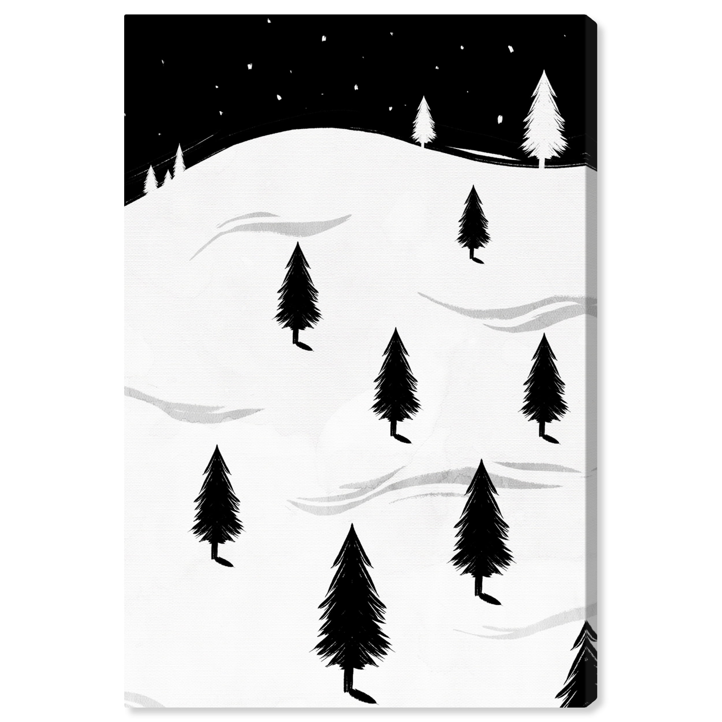 Wynwood Studio Holiday and Seasonal Wall Art Canvas Prints 'Pine Tree Landscape' Christmas Home Décor - Black, White, 24" x 36"